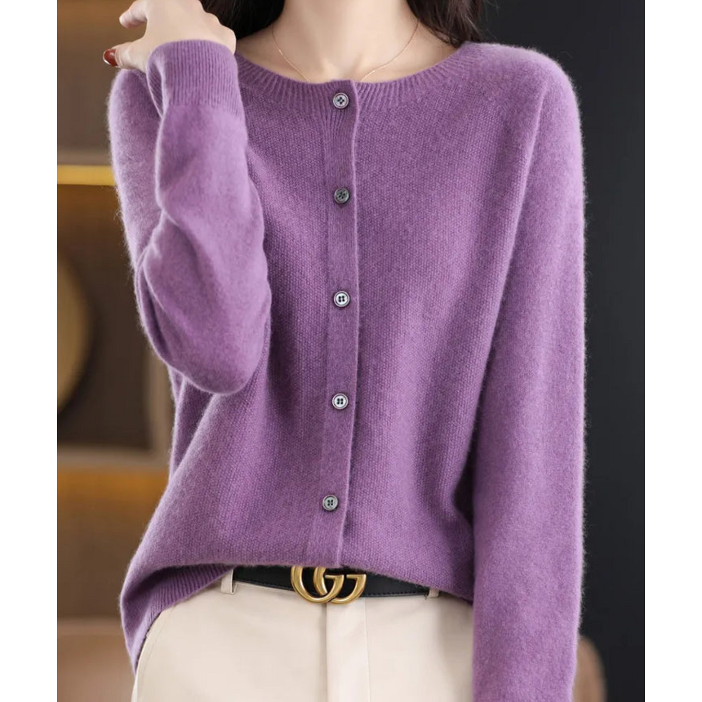 Round Buttoned Ribbed Cuffed Relaxed Cardigan