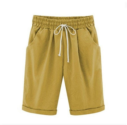 Tied Gathered Loose Pocketed Cuffed Solid Shorts