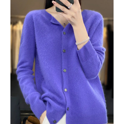 Round Buttoned Ribbed Cuffed Relaxed Cardigan