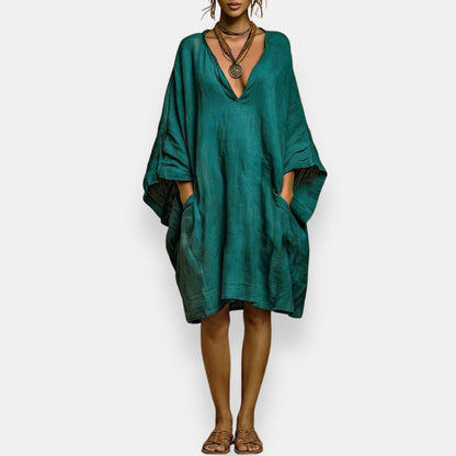 Low Wide Draped Loose Solid Midi Dress