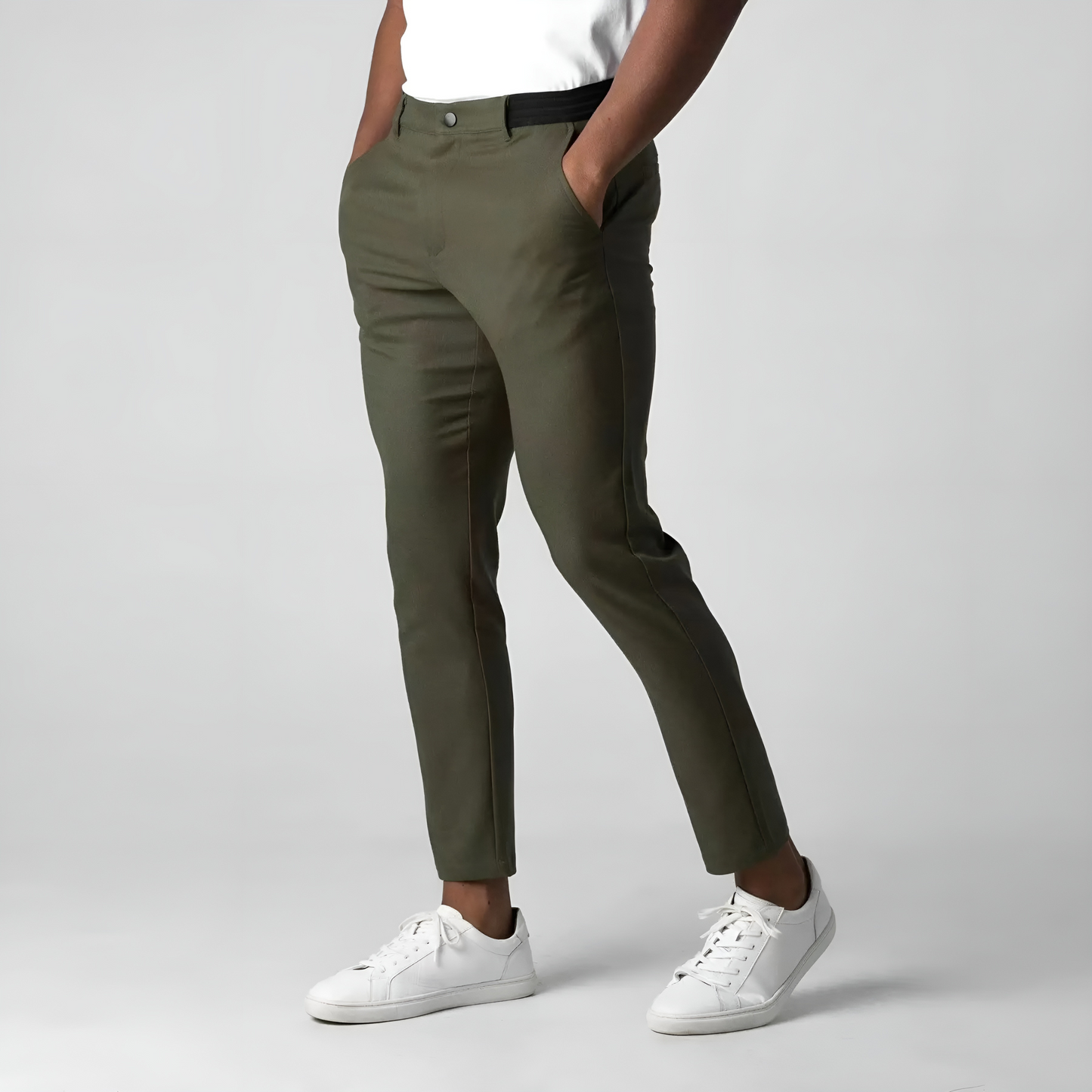 Cropped Tapered Slim Hemmed Pocketed Buttoned Trouser