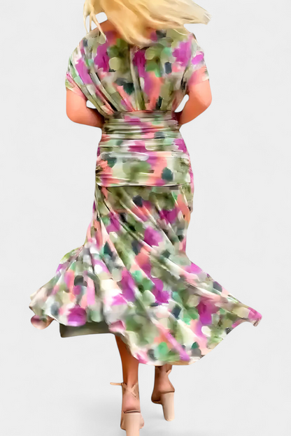 Twist Front Pleated Long Dress