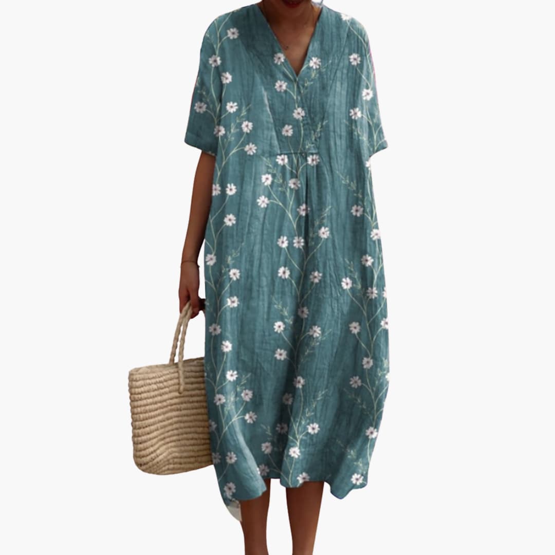 Floral Gathered Loose Oversized Printed Midi Dress