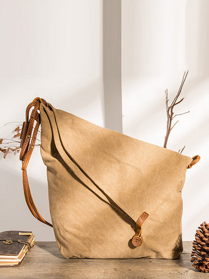 Asymmetrical Slouchy Folded Buttoned Adjustable Stitched Bag