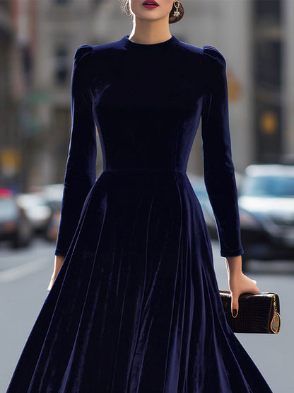 Round Neck Puff Sleeve A Line Dress
