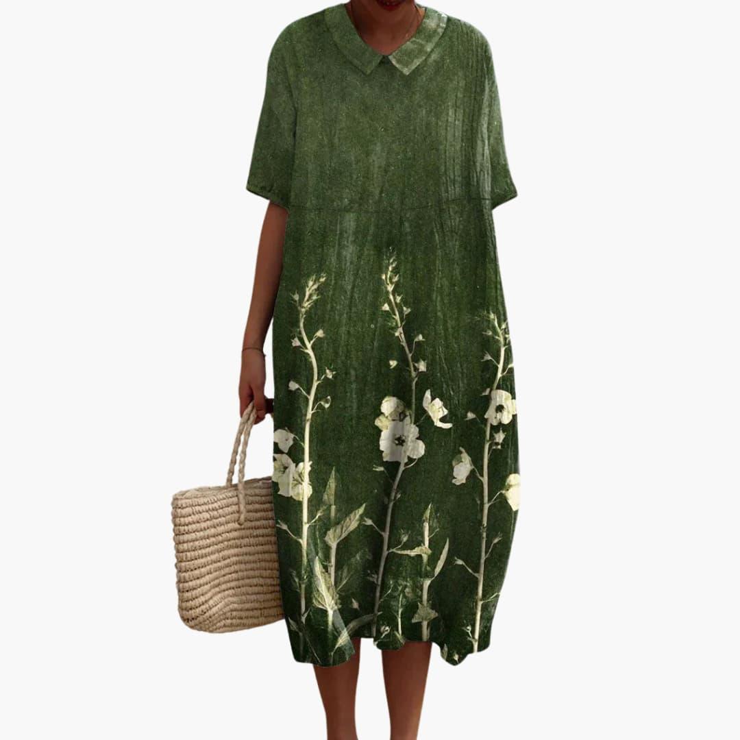 Floral Gathered Loose Oversized Printed Midi Dress