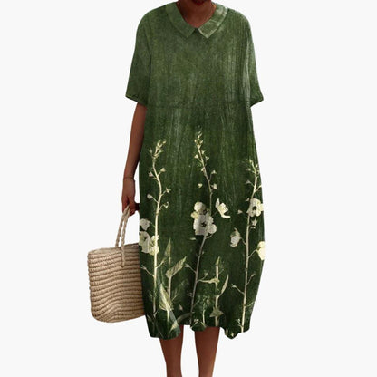 Floral Gathered Loose Oversized Printed Midi Dress