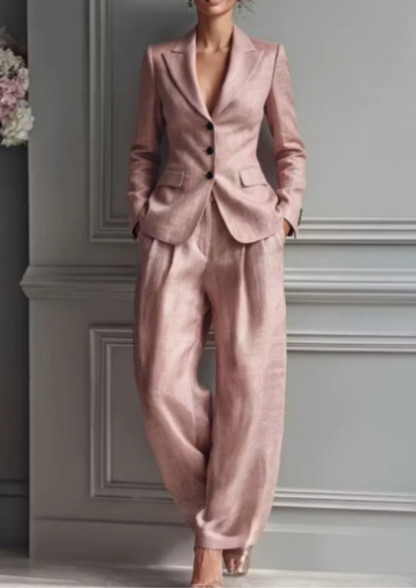 Tailored Collared Fitted Pleated Wide Long Set