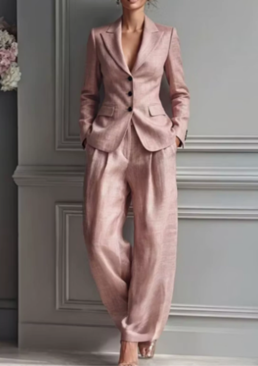 Tailored Collared Fitted Pleated Wide Long Set