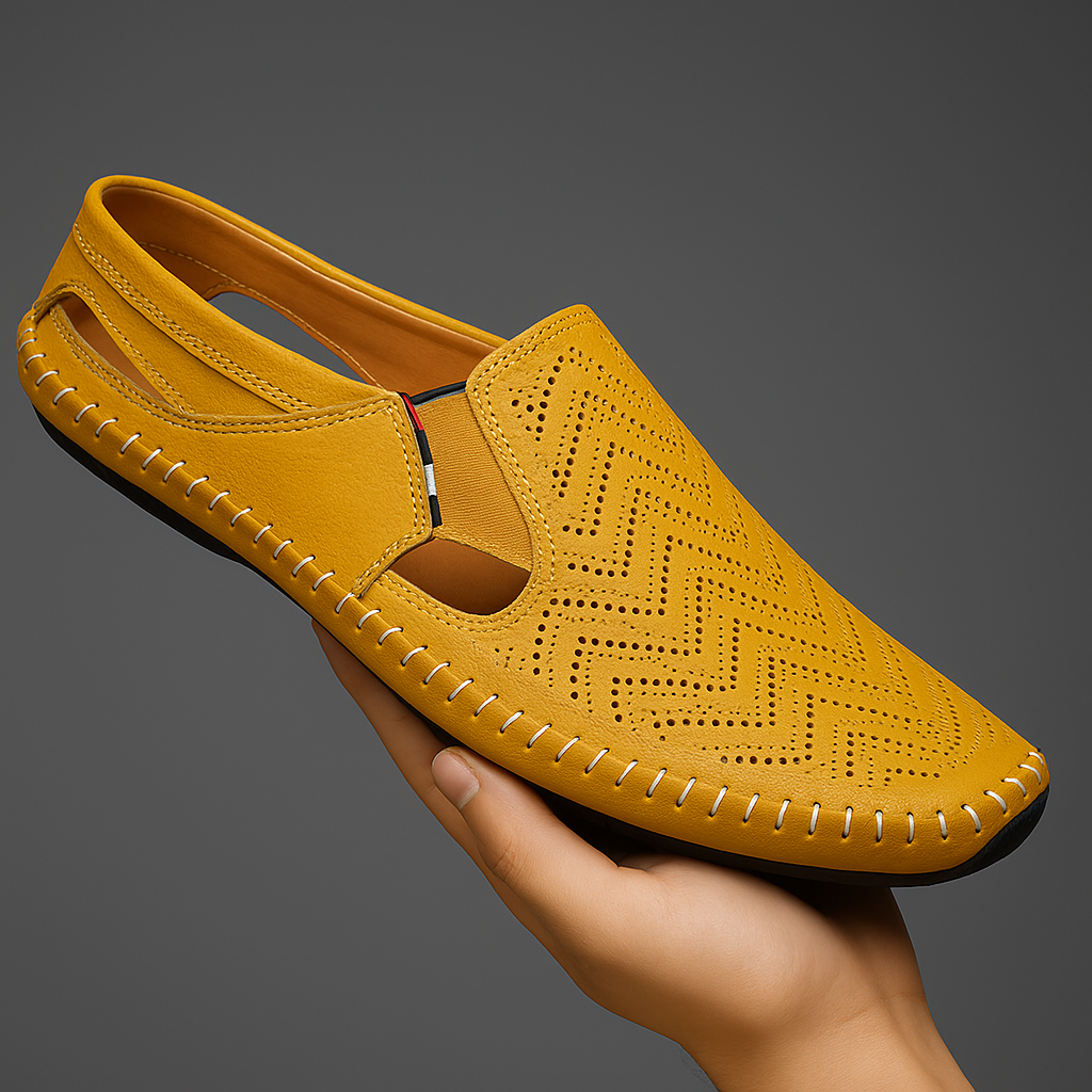 Perforated Stitched Cutout Textured Flat Closed Sandals