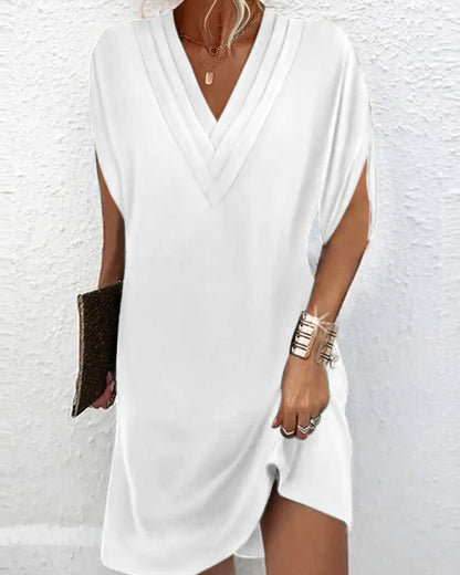 Pleated V-Neck Dress - Short