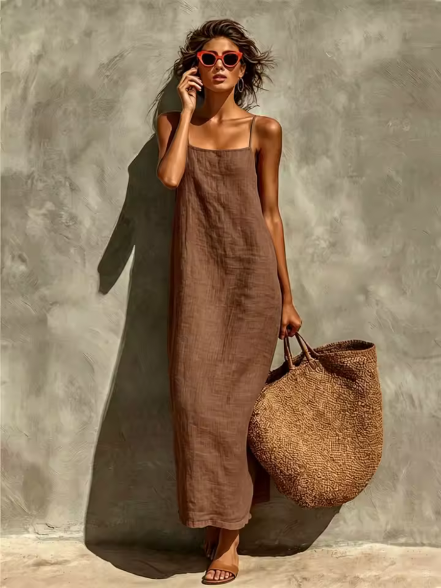 Sleeveless Square Neck Spaghetti Strap Maxi Dress