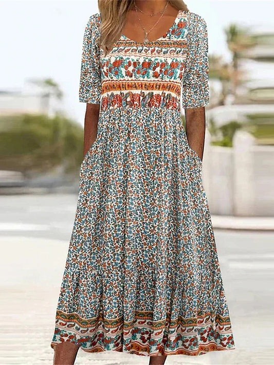 Floral Printed Scoop Smocked Tiered Dress