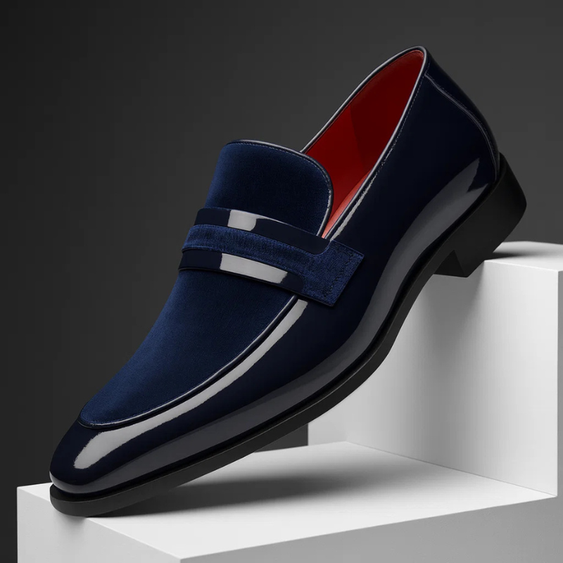 Glossy Paneled Banded Stitched Heeled Loafers