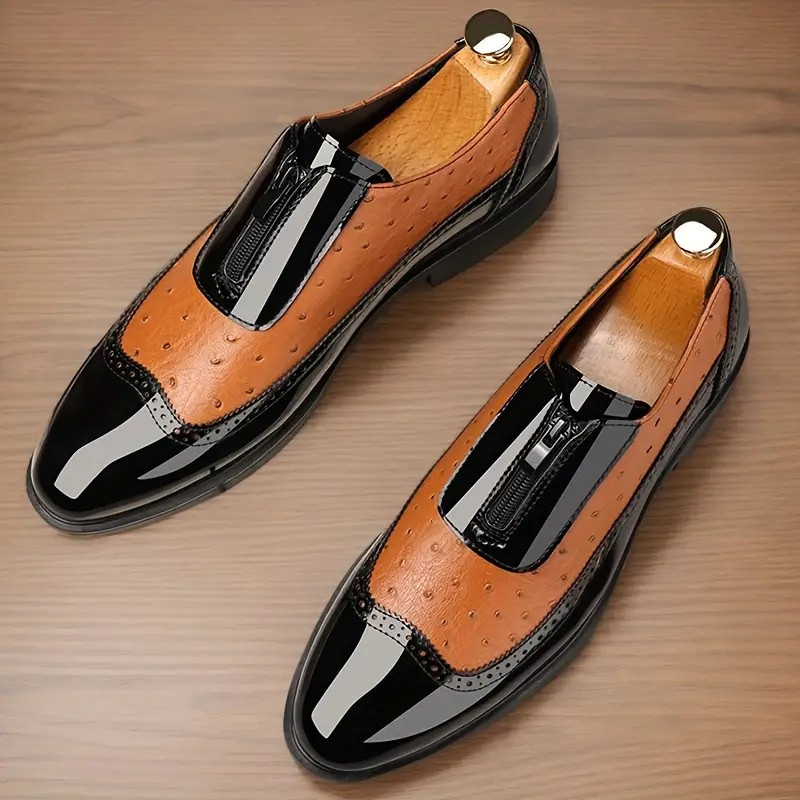Perforated Paneled Rounded Brogue Shoes