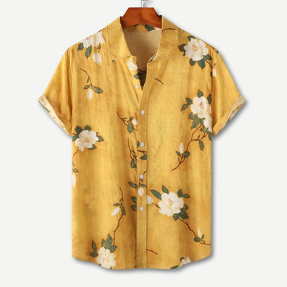 Floral Collared Buttoned Rolled Curved Loose Shirt