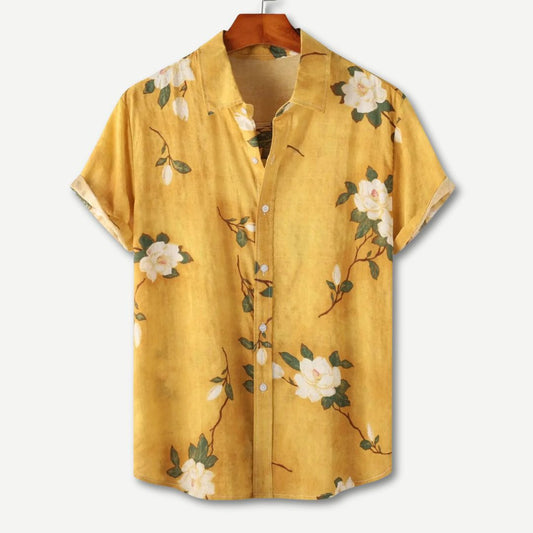 Floral Collared Buttoned Rolled Curved Loose Shirt