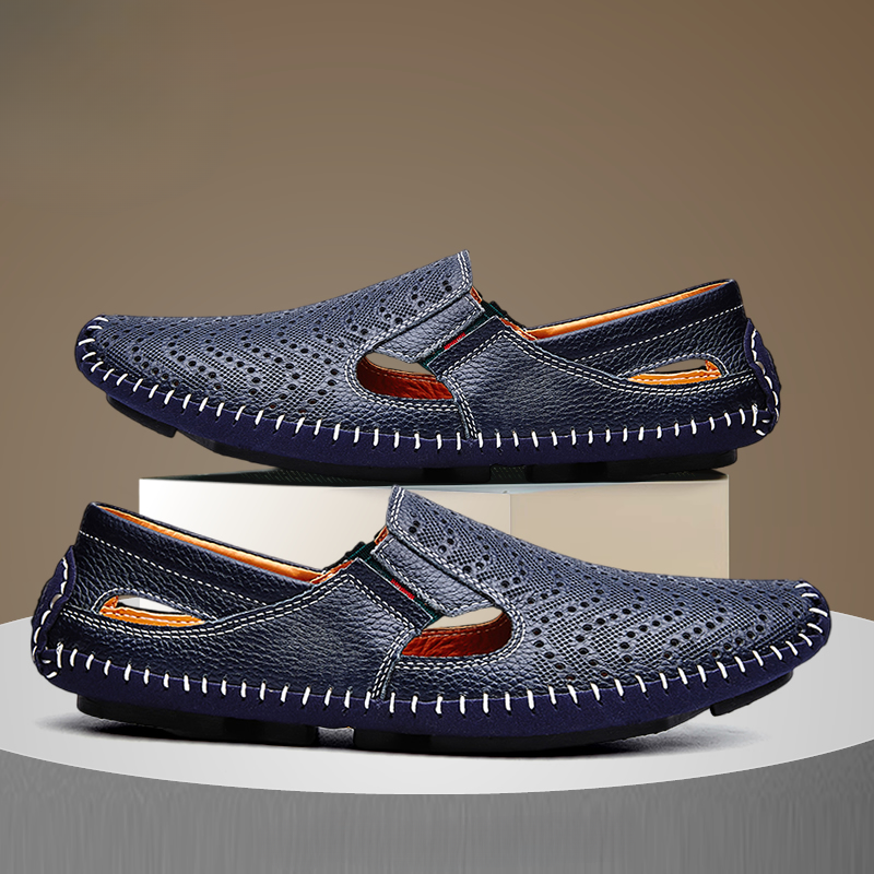 Perforated Stitched Cutout Textured Flat Closed Sandals