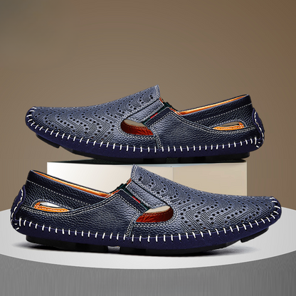 Perforated Stitched Cutout Textured Flat Closed Sandals
