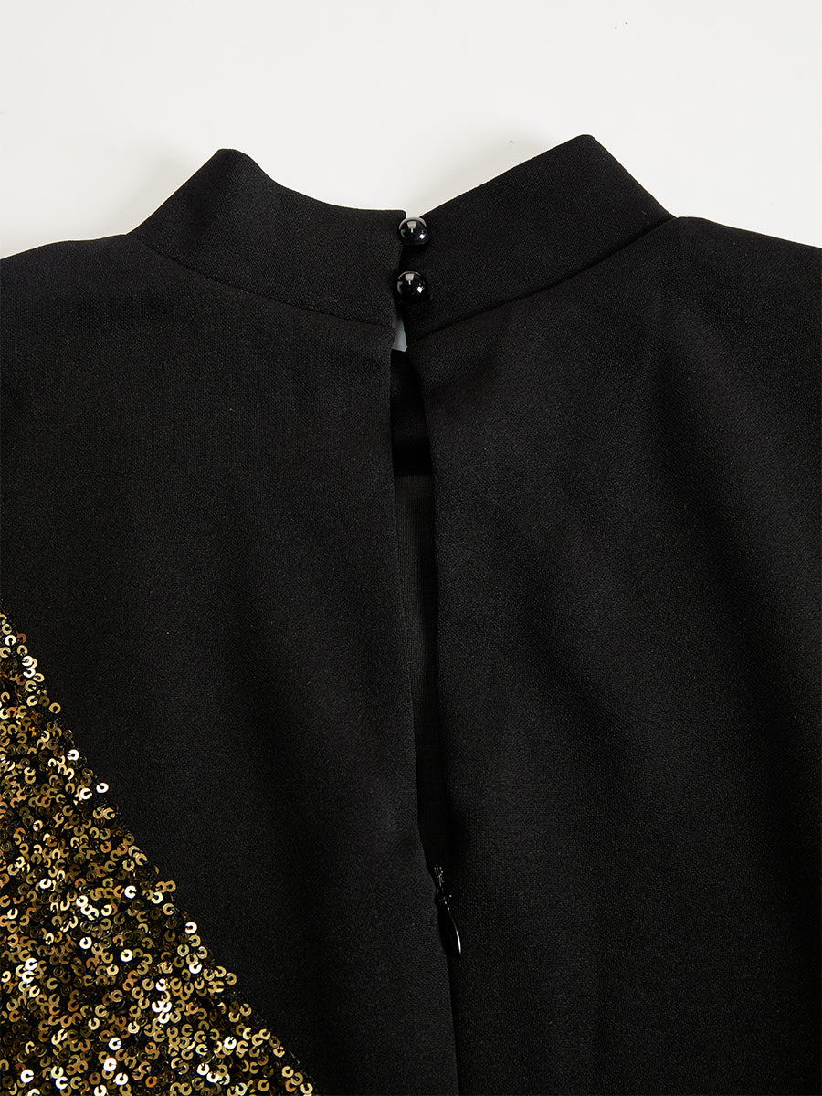 Asymmetric Sequin Mock Neck Slit Dress