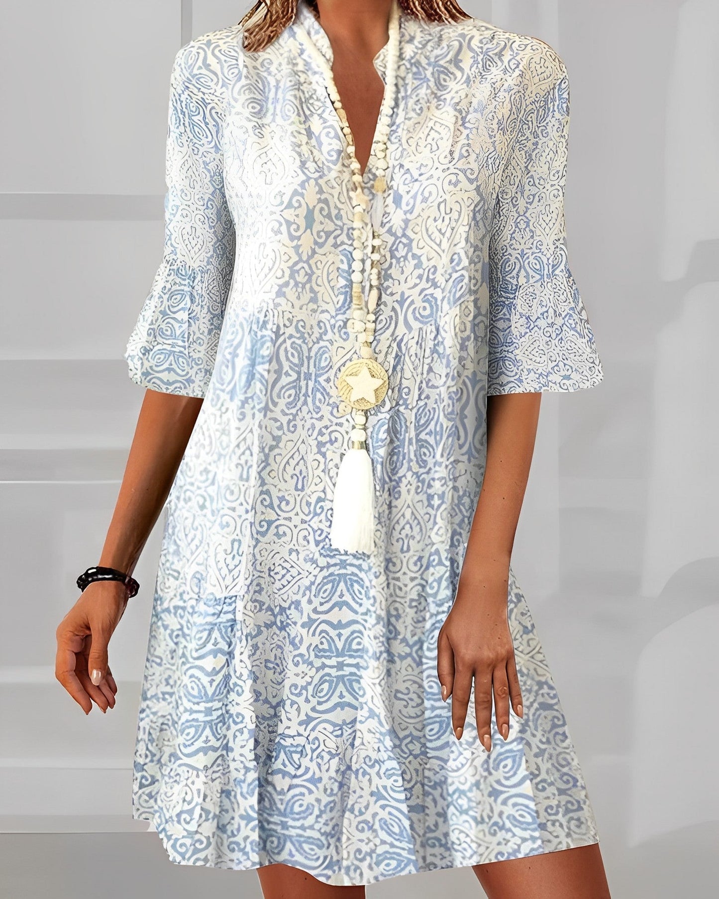Loose Short Flared Tiered Collared Dress
