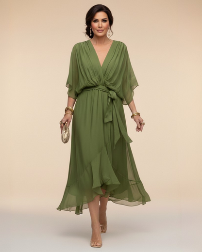 Gathered V-Neck Dress