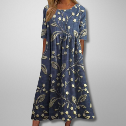 Short Sleeved Round Neck Floral Dress
