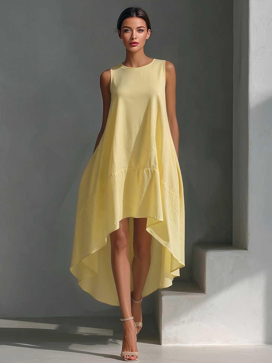 Round Neck Sleeveless Layered Asymmetric Dress