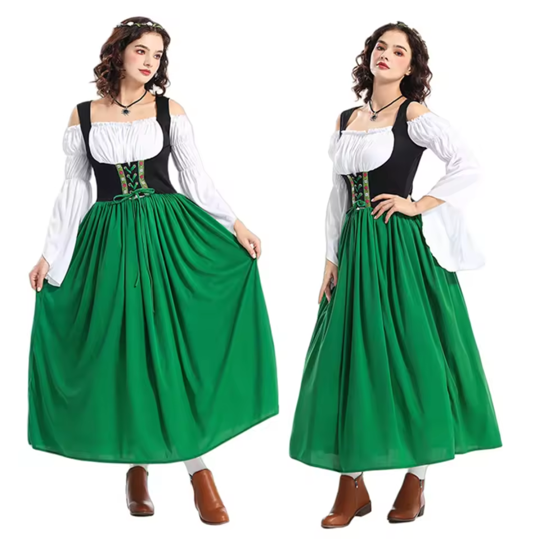Women's Off-Shoulder Long Sleeve Lace-Up Maxi Oktoberfest Dress
