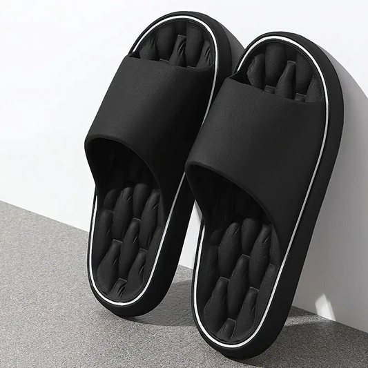 Thick Textured Raised Banded Flat Open Sandals
