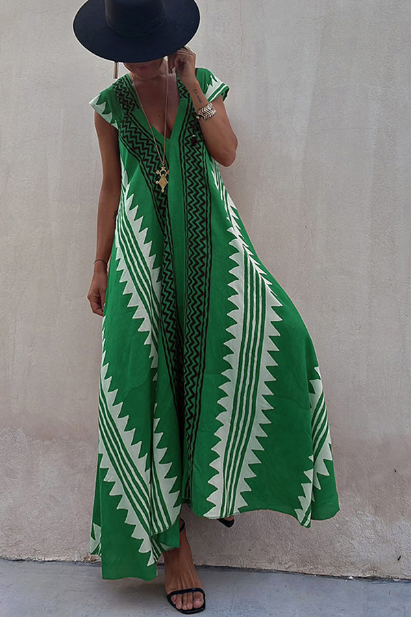 Deep Neckline Flared Hemline A-Line Dress