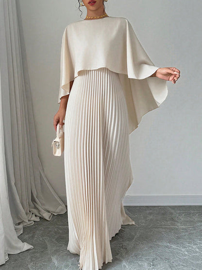 Cape Layered Pleated Round High Maxi Dress