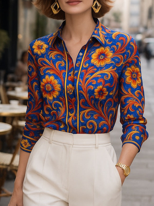 Floral Patterned Button Down Blouse