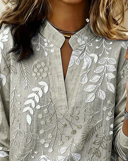 Patterned Banded Split Buttoned Flowy Top
