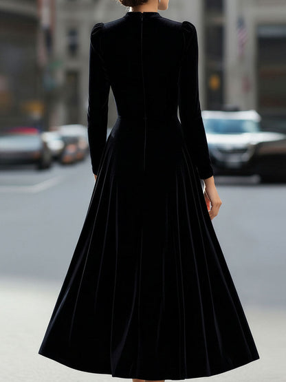 Round Neck Puff Sleeve A Line Dress