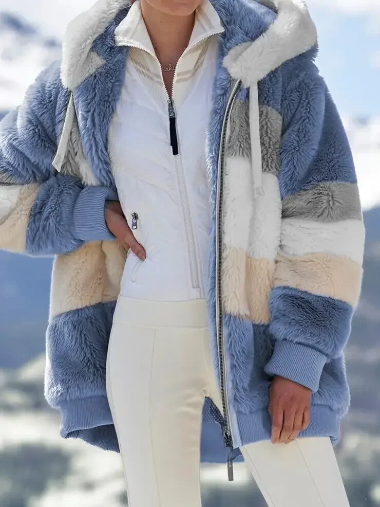 Women's Hooded Full Zip Color Block Winter Jacket