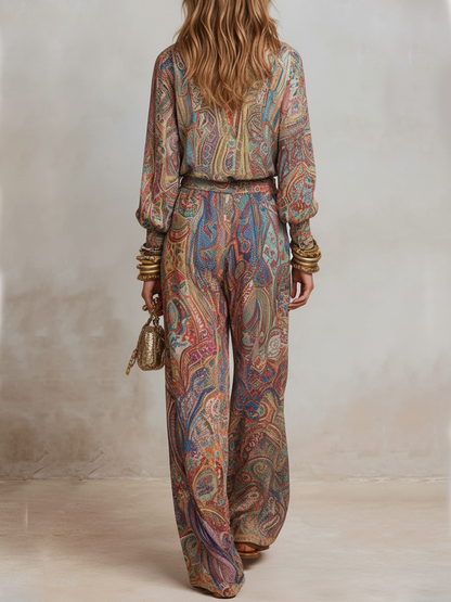 Paisley Printed Long Sleeve Top Pant Set