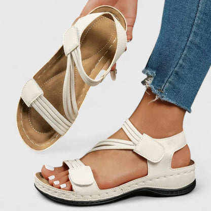 Open Toe Platform Criss Cross Hook Loop Textured Sandals