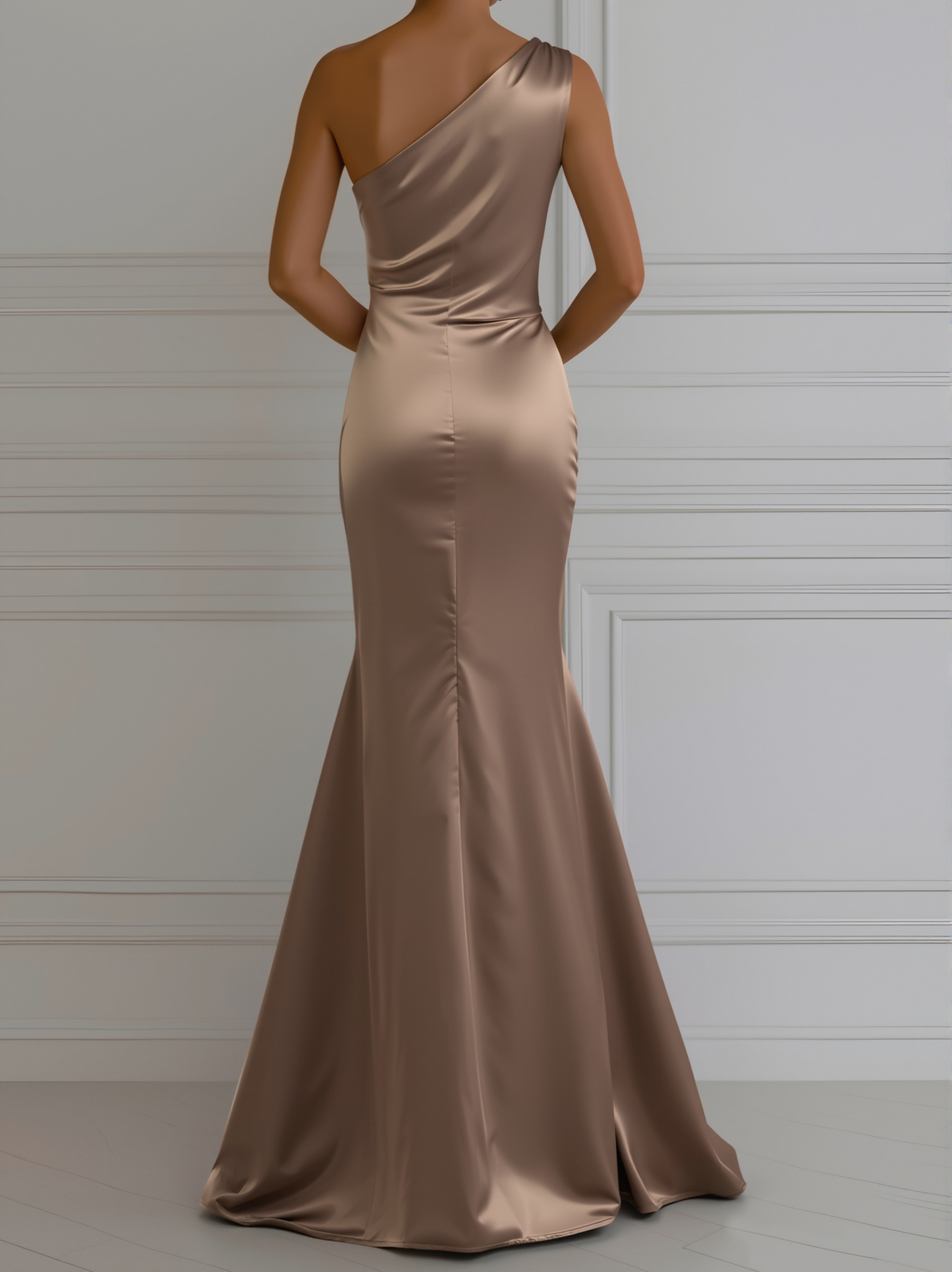 Asymmetrical Draped Cinched Flared Slit Dress