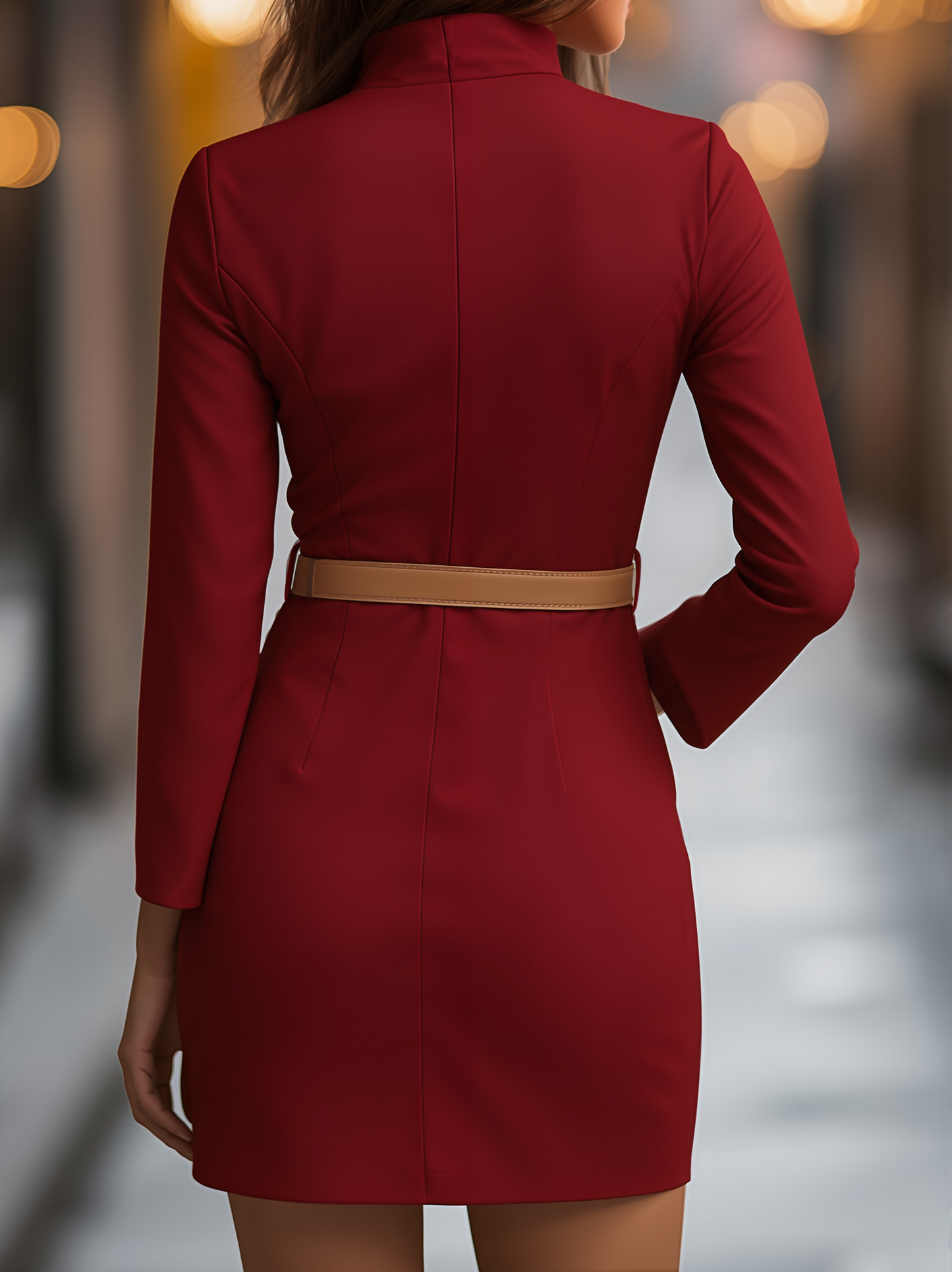 Mock Neck V Cut Fitted Dress