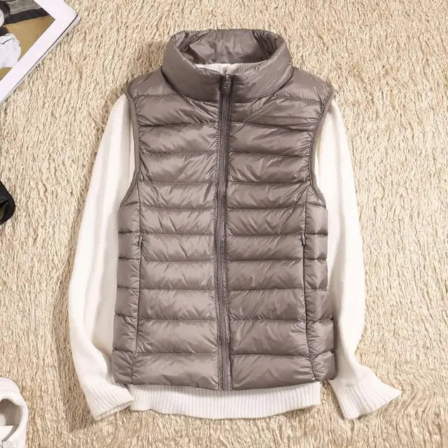 Stand Collar Fitted Zip-Up Puffer Vest For Women