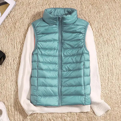 Stand Collar Fitted Zip-Up Puffer Vest For Women