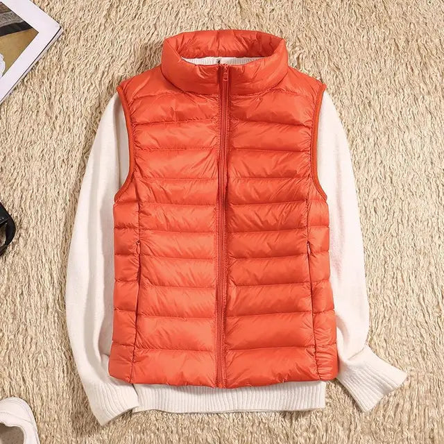 Stand Collar Fitted Zip-Up Puffer Vest For Women