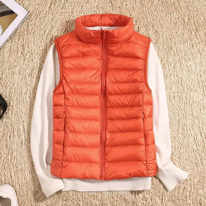 Stand Collar Fitted Zip-Up Puffer Vest For Women