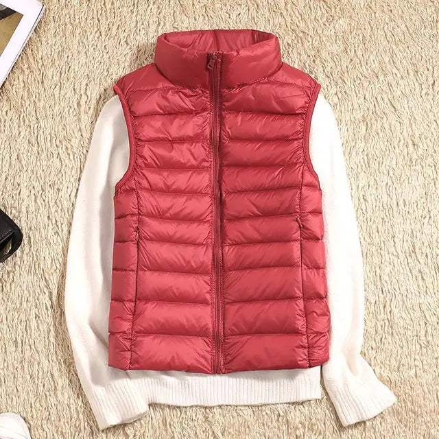 Stand Collar Fitted Zip-Up Puffer Vest For Women