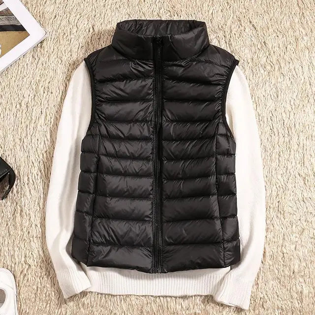 Stand Collar Fitted Zip-Up Puffer Vest For Women