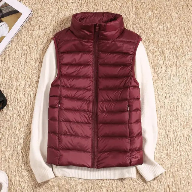 Stand Collar Fitted Zip-Up Puffer Vest For Women