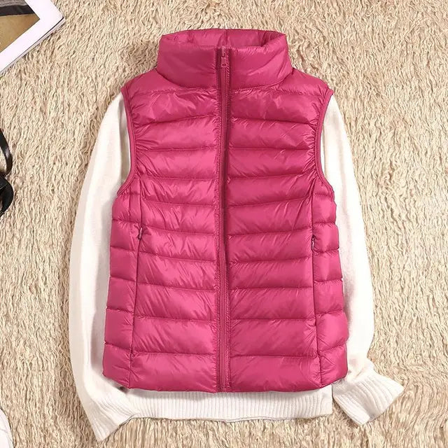Stand Collar Fitted Zip-Up Puffer Vest For Women