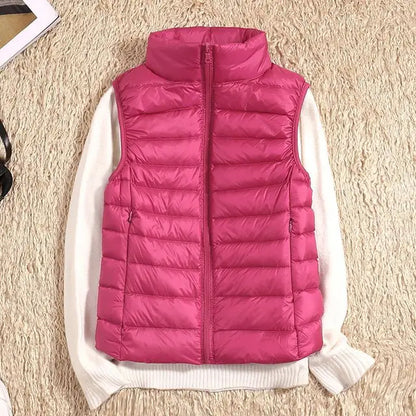 Stand Collar Fitted Zip-Up Puffer Vest For Women