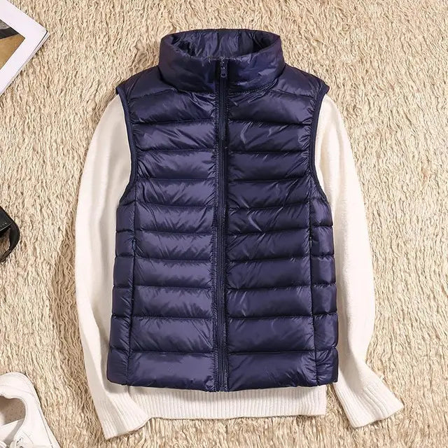 Stand Collar Fitted Zip-Up Puffer Vest For Women